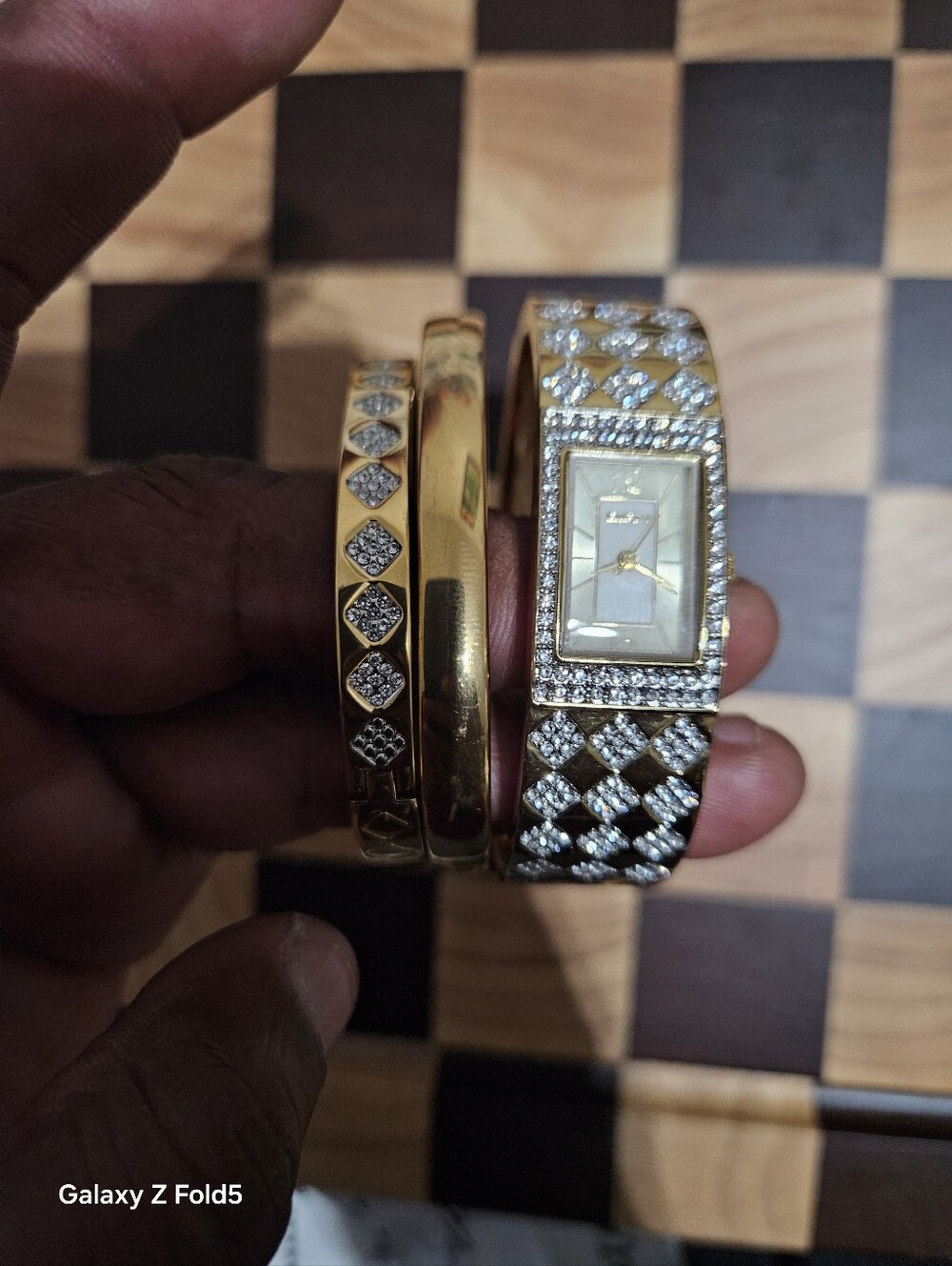 Elgin Gold-Tone Crystal Bangle Watch and Bracelets Set